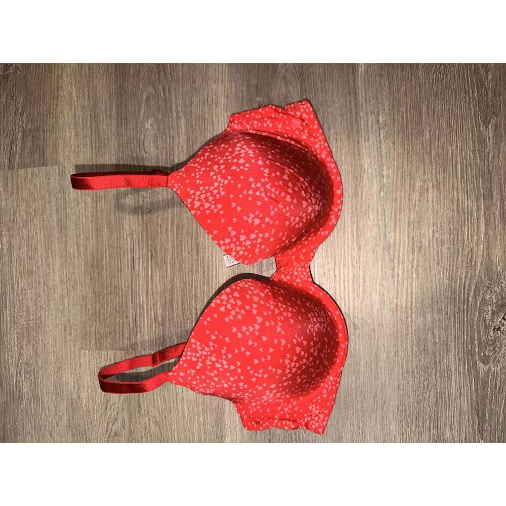 Vs Red Heart Pattern Bra with Adjustable Straps